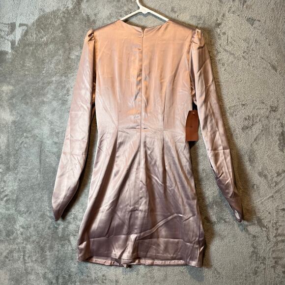BHLDN Sabrina Stretch Satin Long Sleeve Mini Dress Size Small Dusty Mauve New - Picture 7 of 10